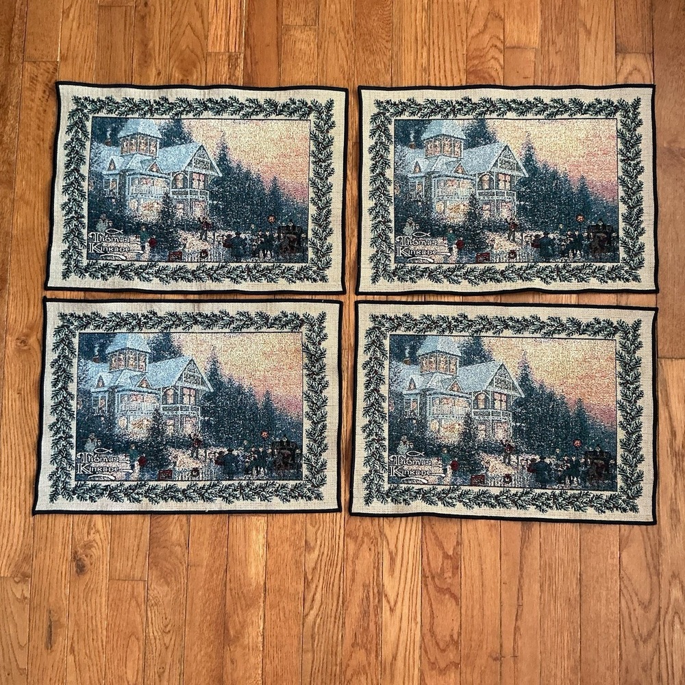 Thomas Kinkade Set Of (4) Placemats 18" X 12" Happy Holidays